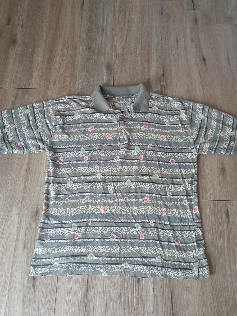 VTG Natural Issue Men Large Polo Shirt Abstract Golf Art Geometric Pattern 90s